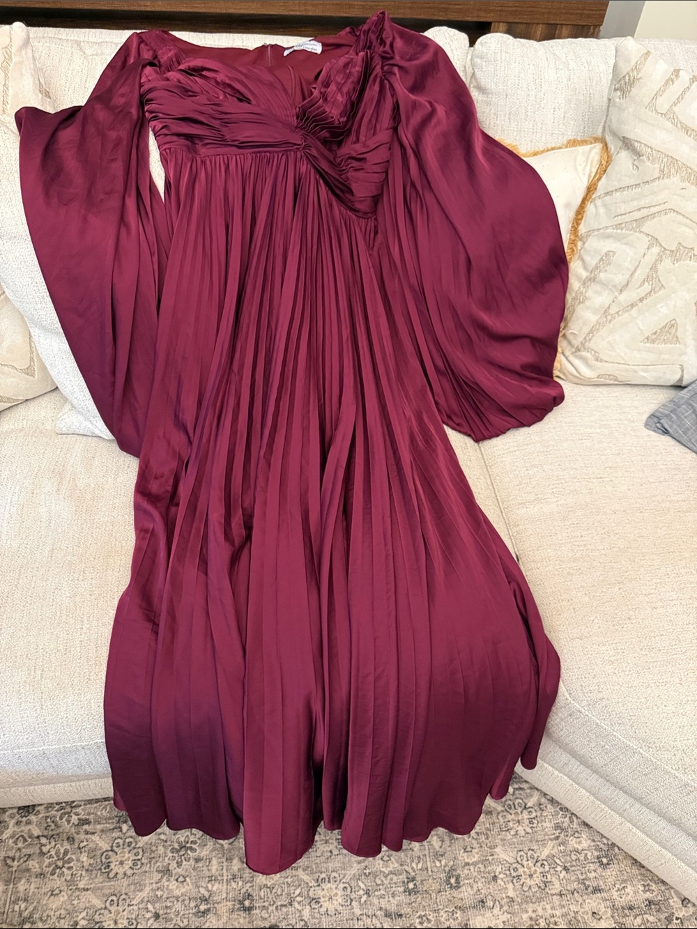 Mac Duggal Rich Plum Pleated Long Sleeve Midi Dress - Picture 7 of 11
